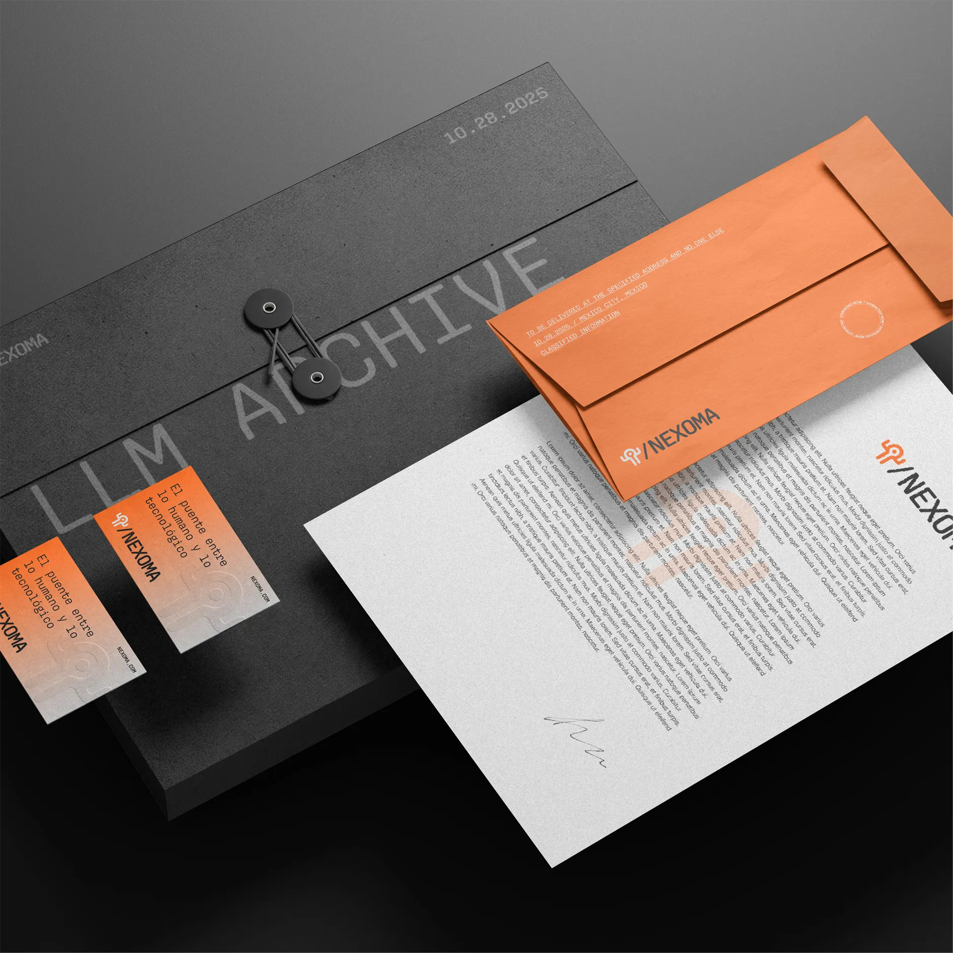 Nexoma brand identity mockup